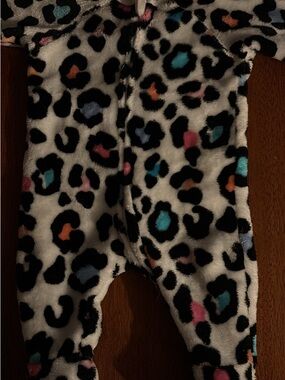 Fuzzy Leopard Print Kids One-Piece in White with Multicolor Spots